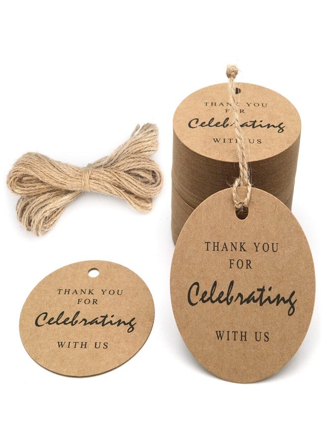 G2PLUS Thank You for Celebrating with Us Tags, 2.2in Original Design Kraft Paper Gift Tag, 100 PCS Thank You Present Tags with String for Gift Wrap, Wedding, Baby Shower, Holiday Party Favor (Brown) - Image 1